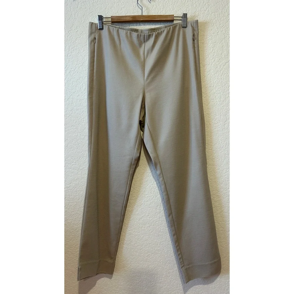 J. Jill Career Pants Sz 14 Tan Essential Cotton-Stretch Side Zip Khaki